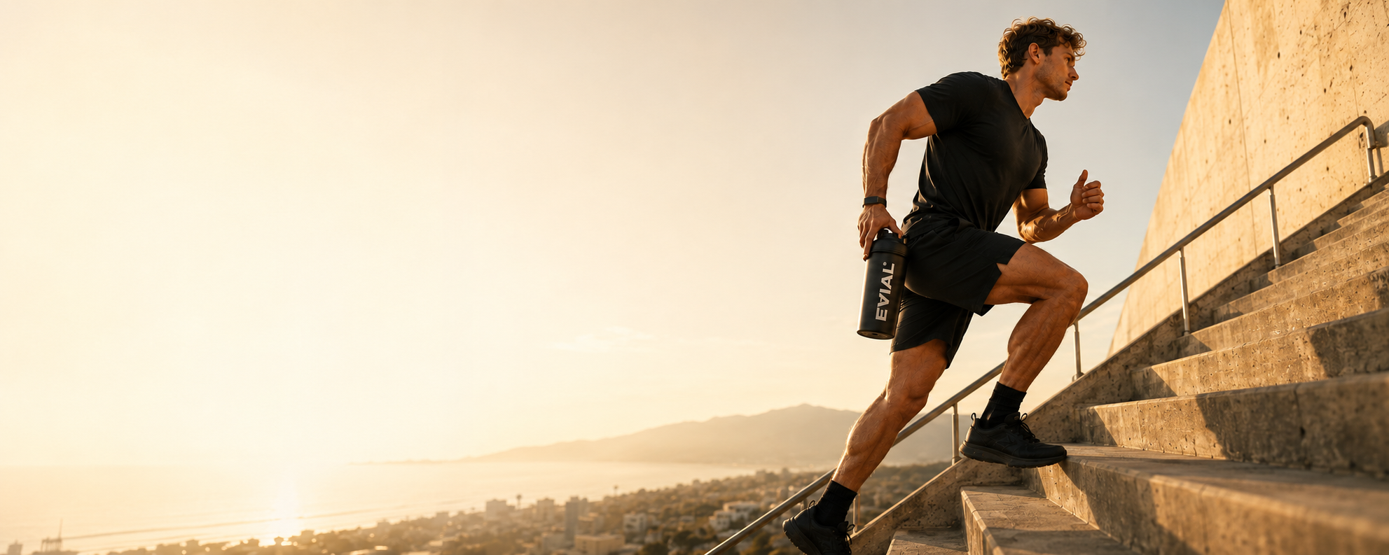 Athlete climbing stairs with EVIAL
