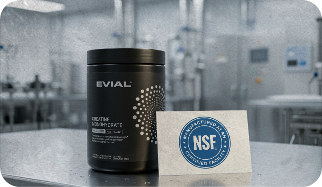 EVIAL container beside NSF certification mark
